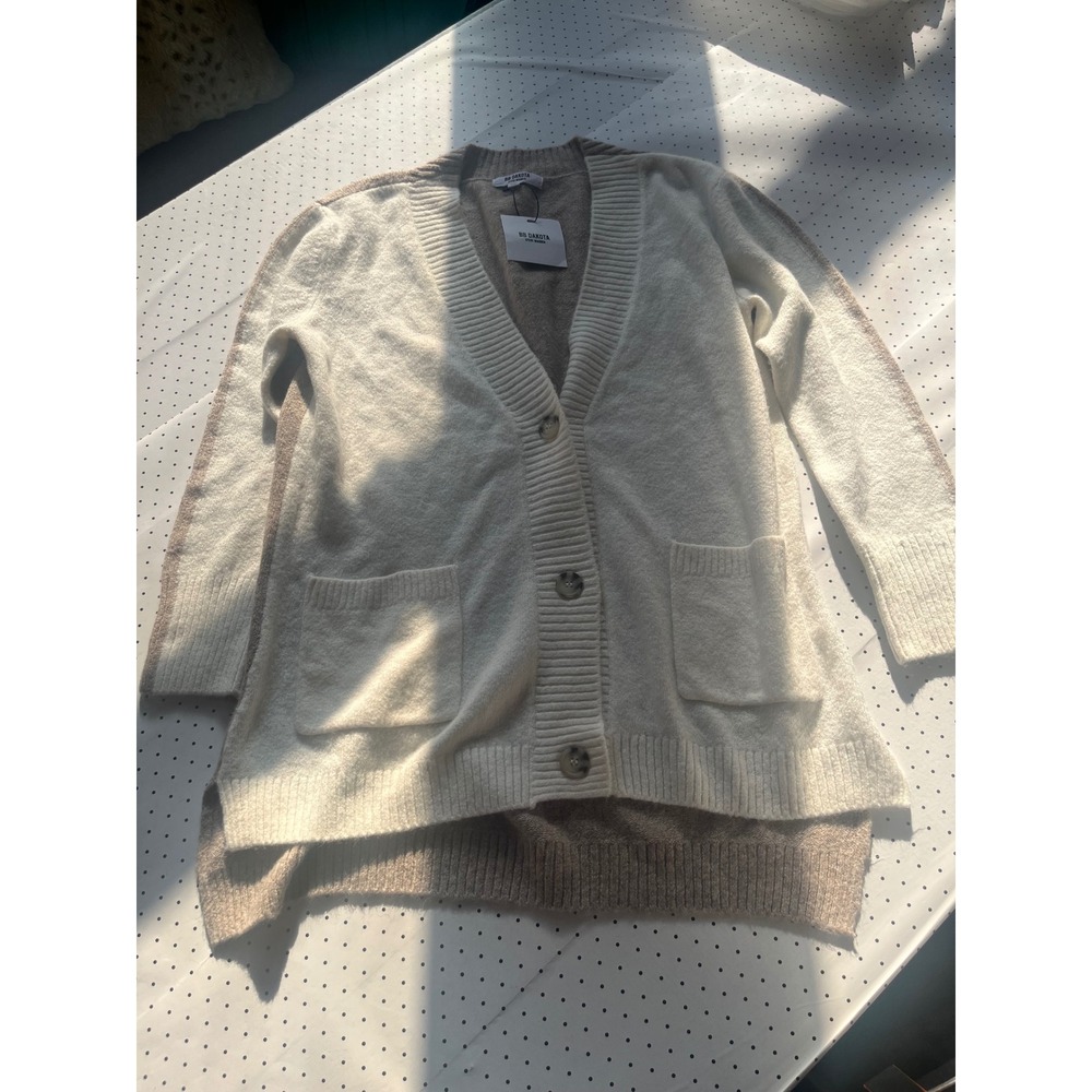 BB Dakota Steve Madden Ivory Beige Colorblock Cardigan Sweater JK306844 Small